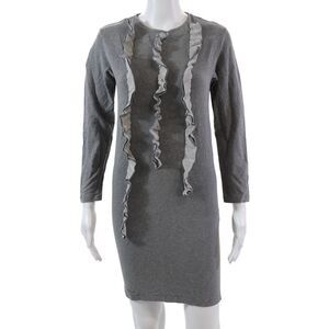 Il Gufo Womens Cotton Ruffled Textured Long Sleeved Dress Gray Size M